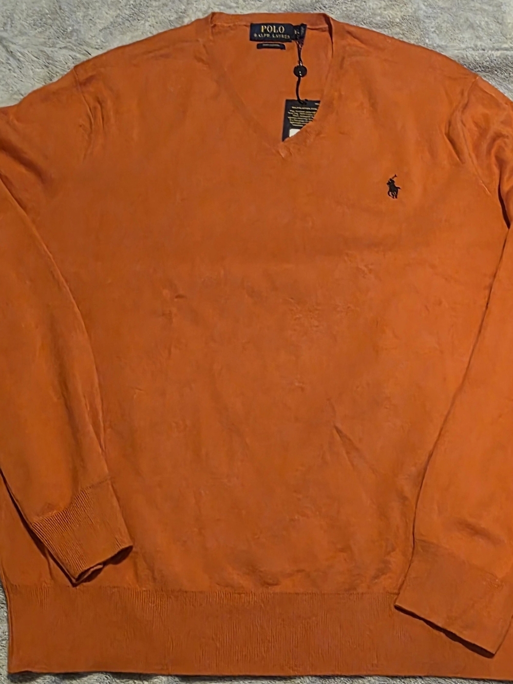 Ralph Lauren Orange V-Neck Sweater with Embroidered Polo